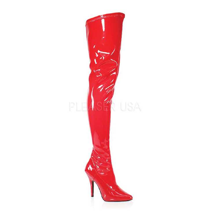 Red Single Sole Thigh High Boots Patent