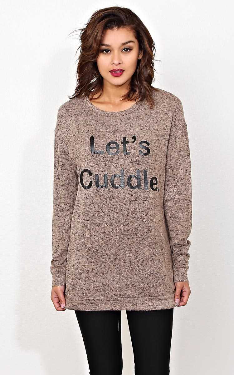 LET'S CUDDLE Cozy Knit Tunic - MED - Mocha Combo in Size Medium by Styles For Less