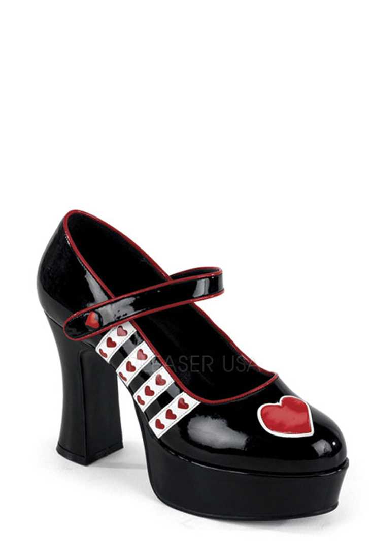 Black White Red Heart Maryjane High Heels Patent