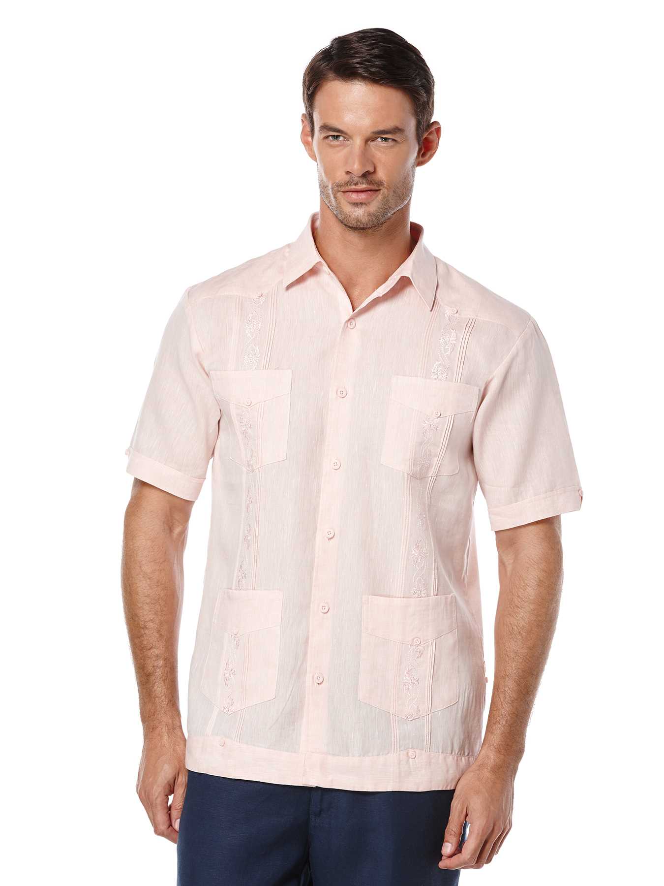 Cubavera Linen Short Sleeve 4 Pocket Guayabera With Embroidery