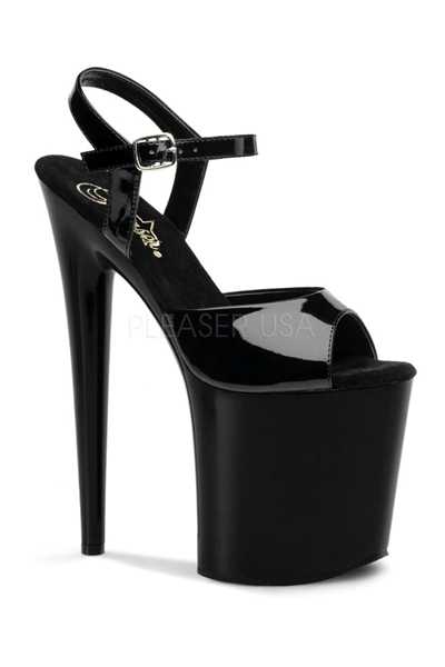 Black Patent Strappy Platform High Heels