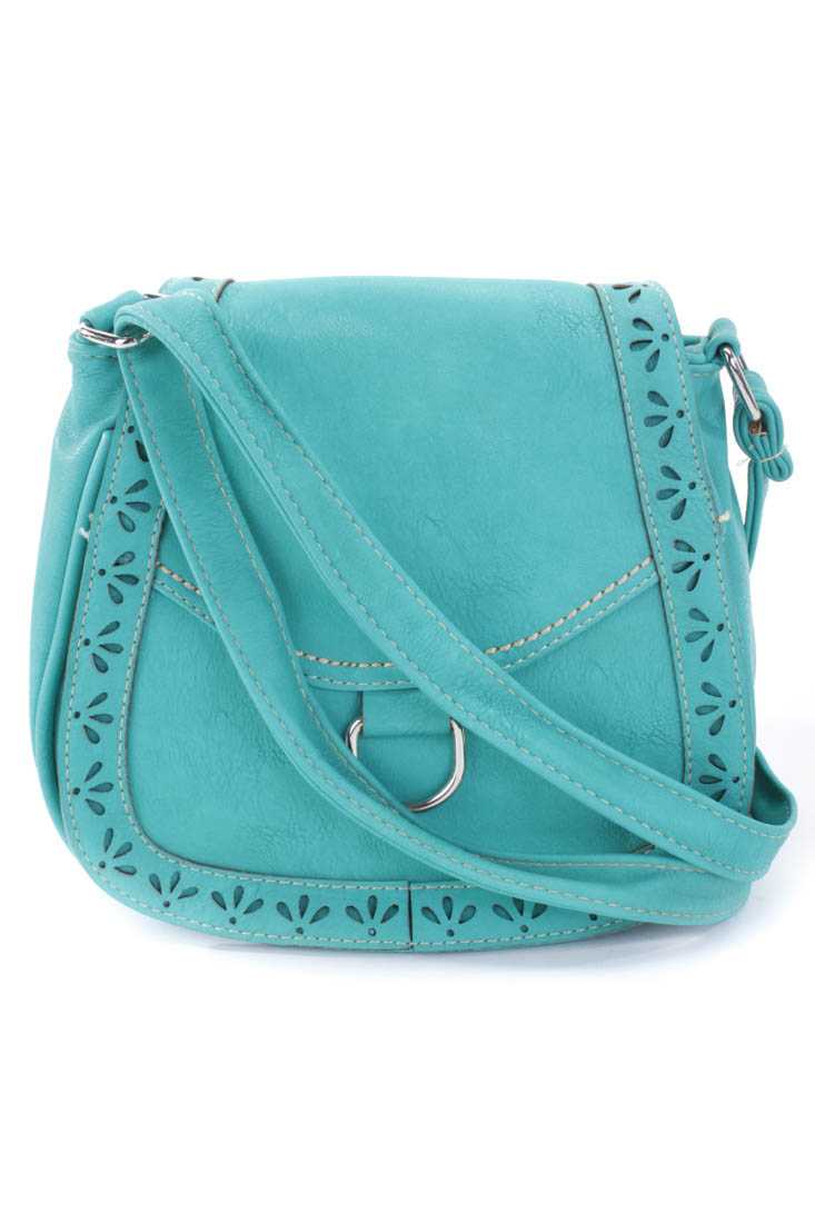 Jade Faux Leather Perforated Shoulder Handbag