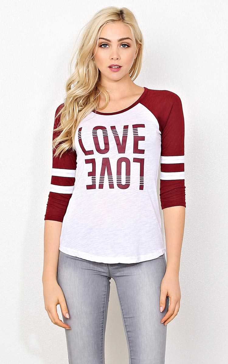 LOVE Knit Raglan Tee - - Burgundy in Size by Styles For Less