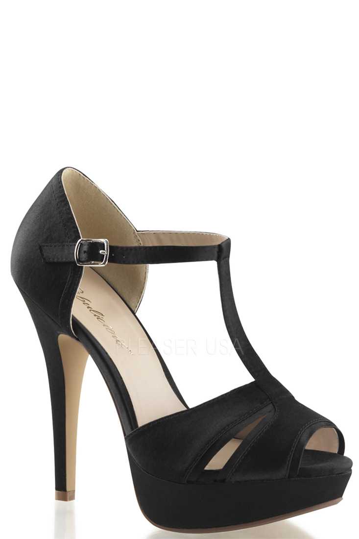 Black Peep Toe Strappy High Heels Satin