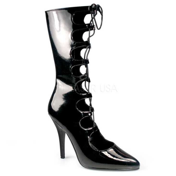 Black Lace Up Single Sole Boots Patent