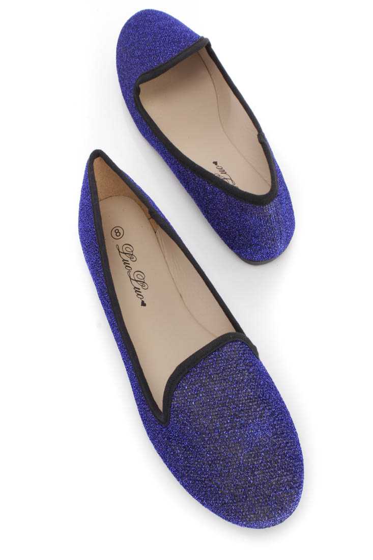 Royal Blue Tinsel Slip On Loafer Flats Shimmer Fabric