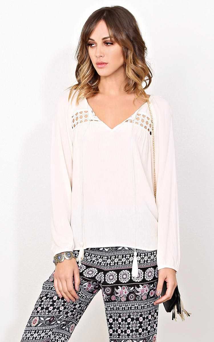 Viviyana Woven Peasant Blouse - LGE - Ivry/Natrl in Size Large by Styles For Less