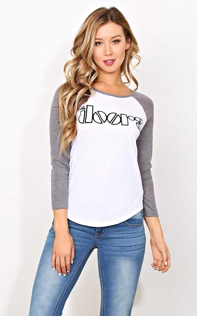 THE DOORS Graphic Raglan - LGE - Grey Combo in Size Large by Styles For Less
