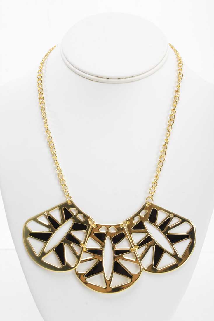 Gold High Polish Two Tone Cut Out Necklace