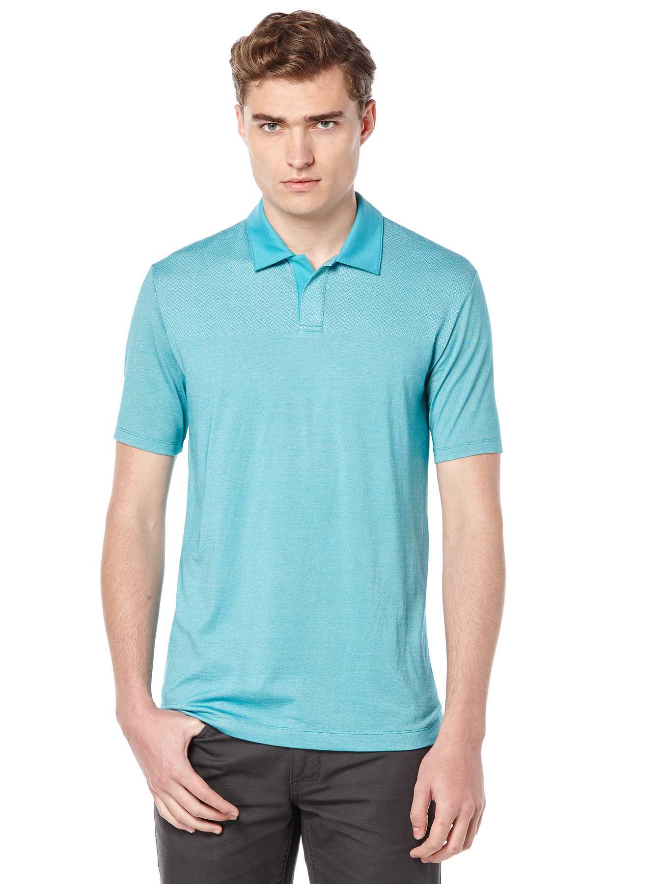 Perry Ellis Short Sleeve Jacquard Placed Polo