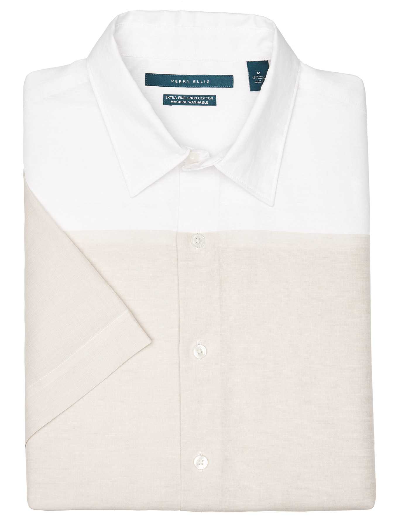 Perry Ellis Short Sleeve Linen Horizontal Stripe Shirt