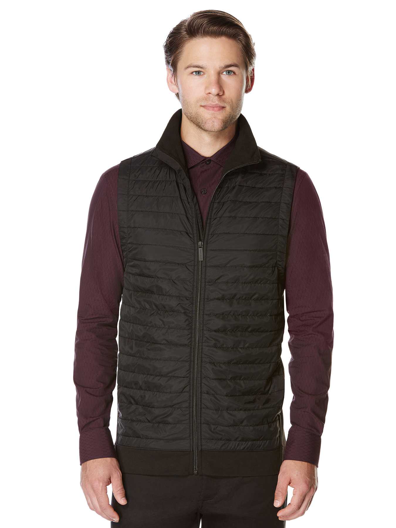Perry Ellis Horizontal Stripe Quilted Zip Vest
