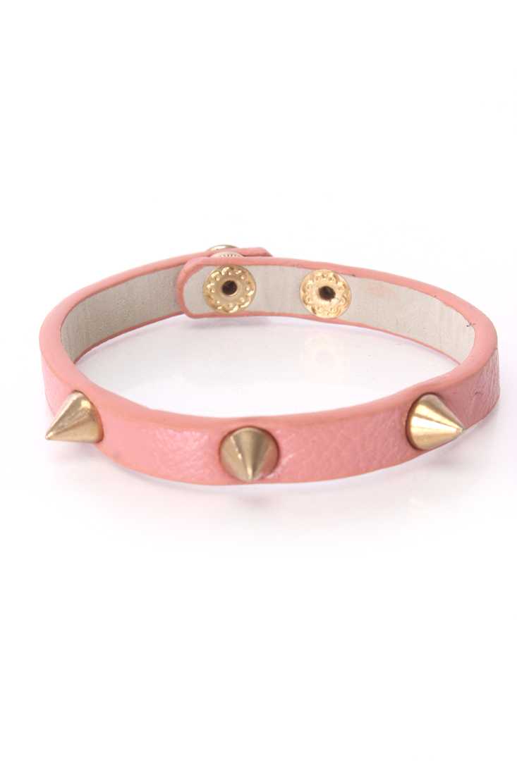 Coral Faux Leather High Polish Studded Spike Bracelet