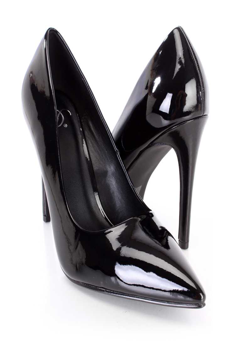 Black Pointed Toe Single Sole Pump High Heels Patent