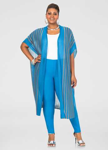 Open Front Long Striped Cardigan
