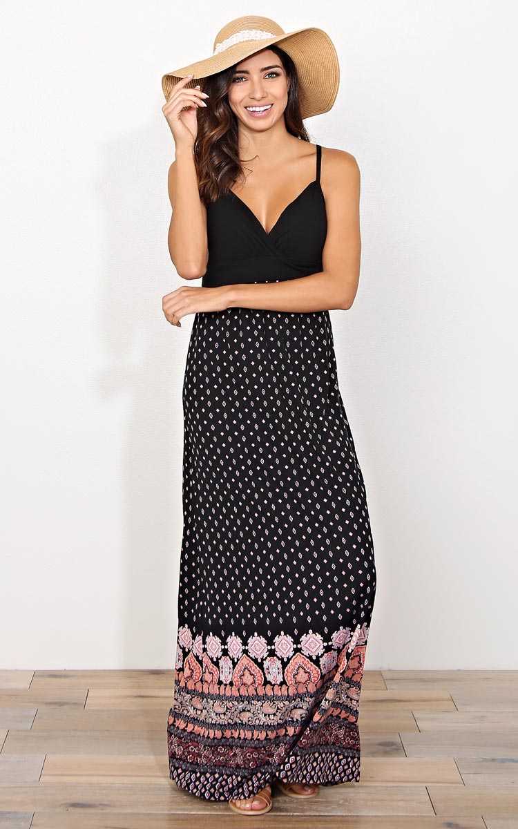 Sweetheart Border Print Maxi Dress - - Black Combo in Size by Styles For Less
