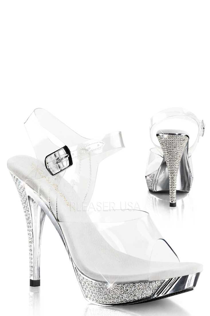 Clear Silver Rhinestone Chrome High Heels PVC