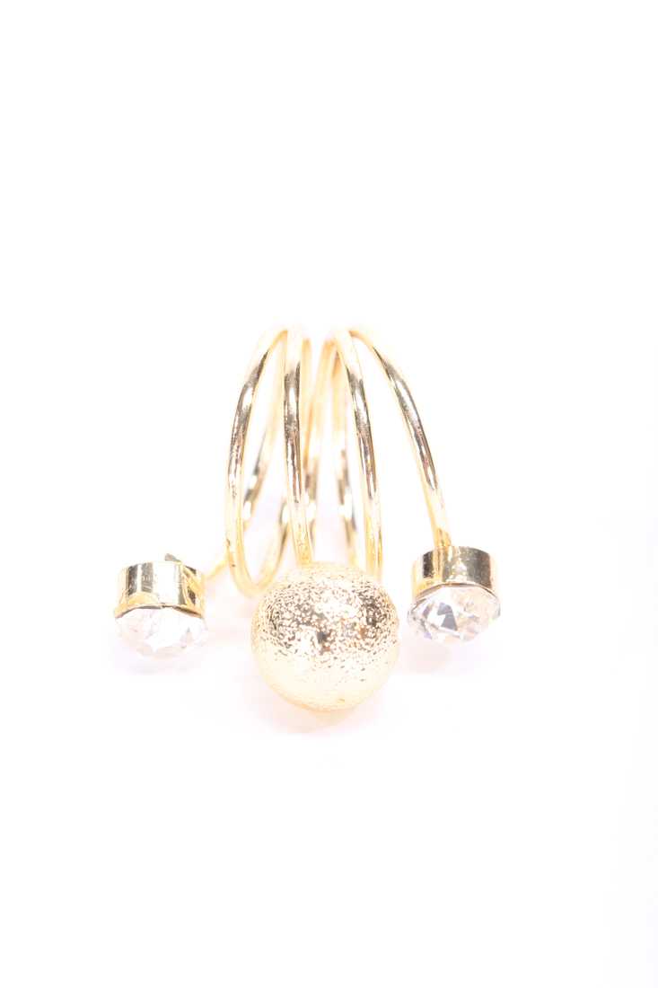 Gold High Polish Rhinestone Accent Spiral Design Band Ring