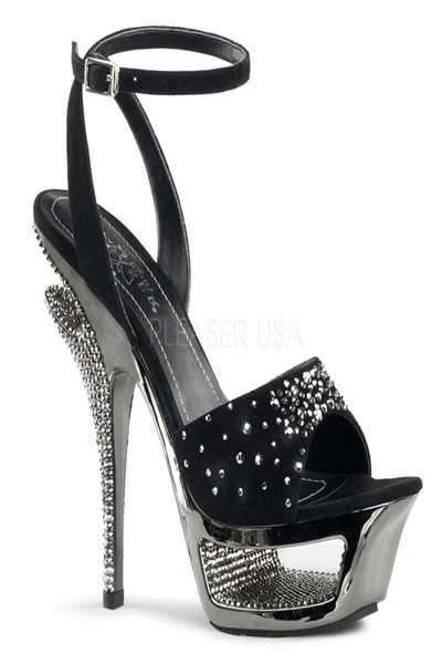 Black Suede Rhinestones Ankle Strap Platform Heel