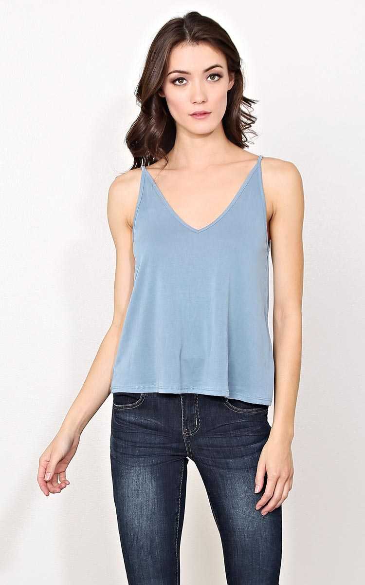 Kristie V Cut Knit Tank - - Blue in Size by Styles For Less