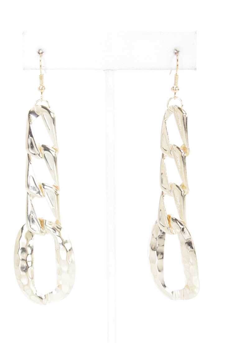 Gold High Polish Textured Chain Dangle Earrings