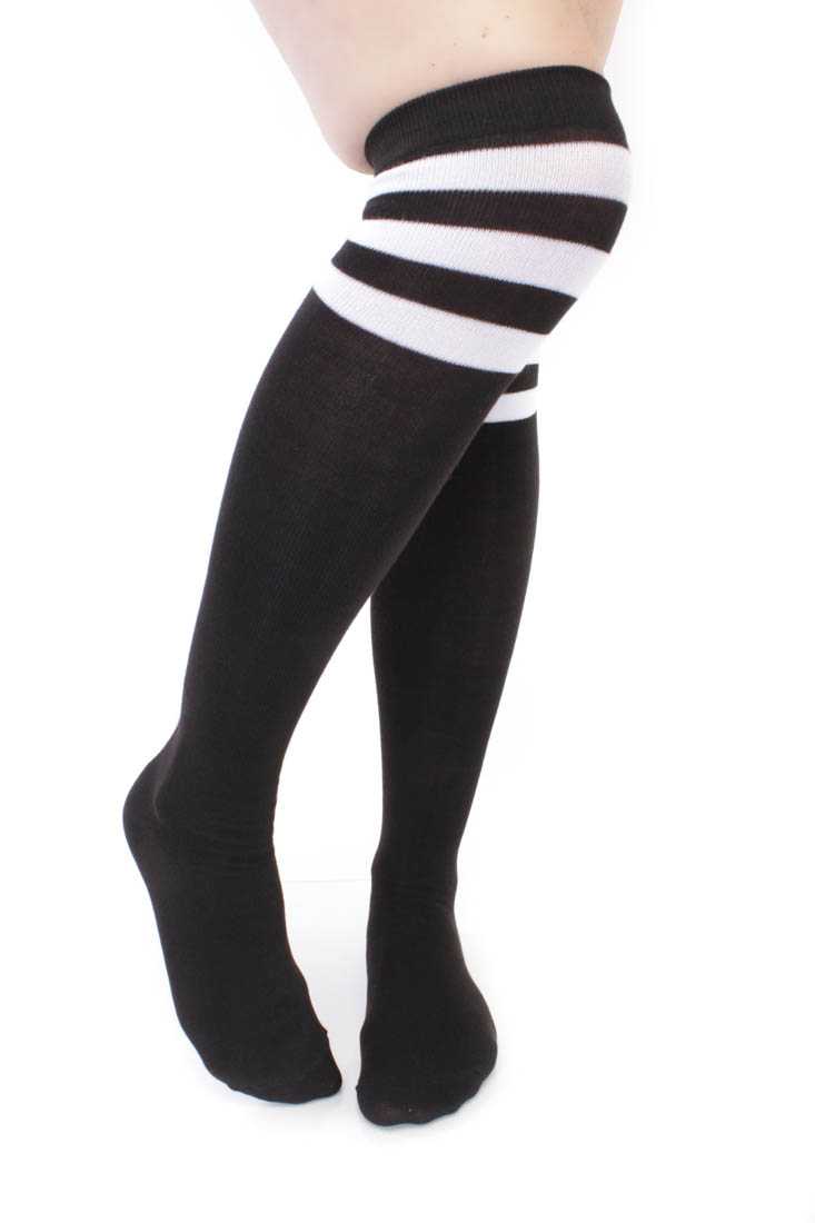 Black Stripe Two Tone Thigh High Socks