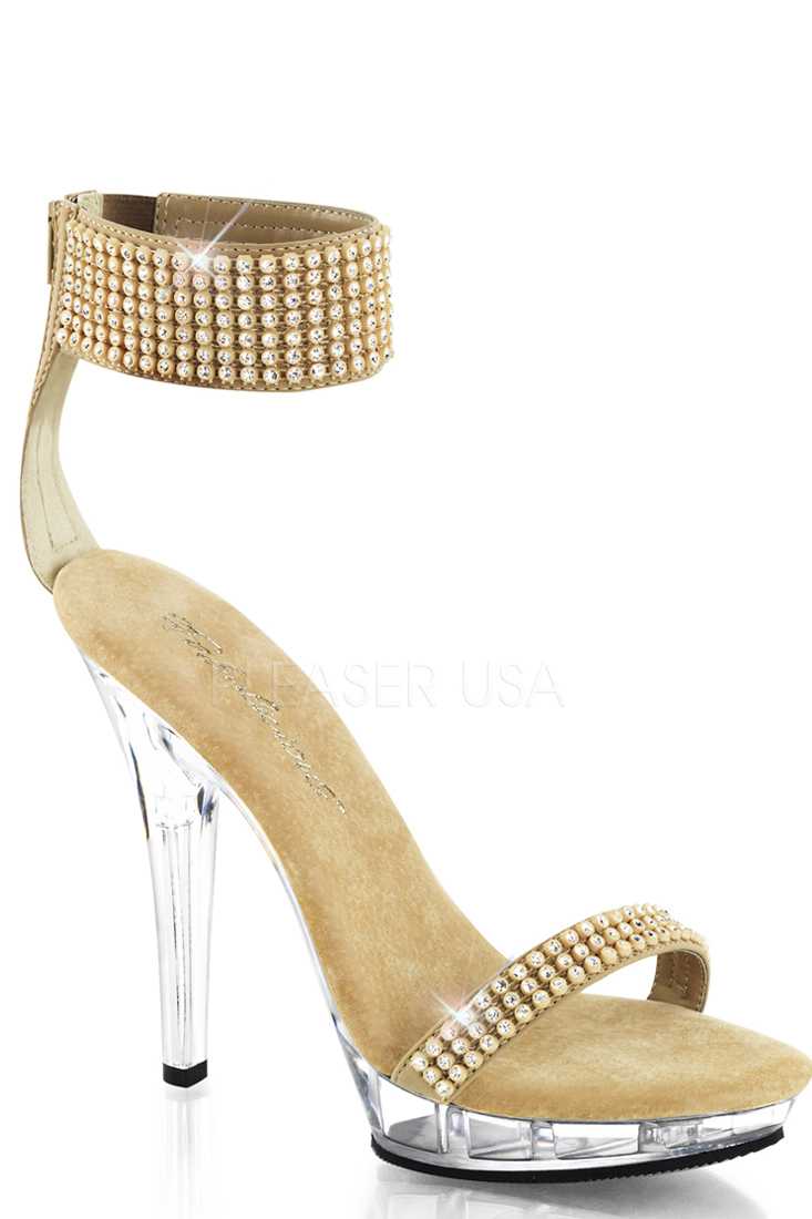 Taupe Rhinestone Strappy High Heels Nubuck