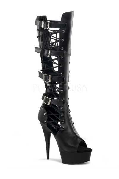 Black Faux Leather Corset Lace Up Boots