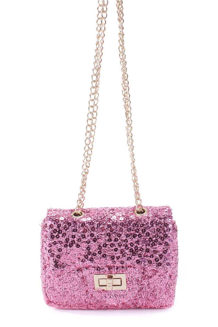 Pink Sequence Material Tinsel Fabric High Shoulder Chain Handbag