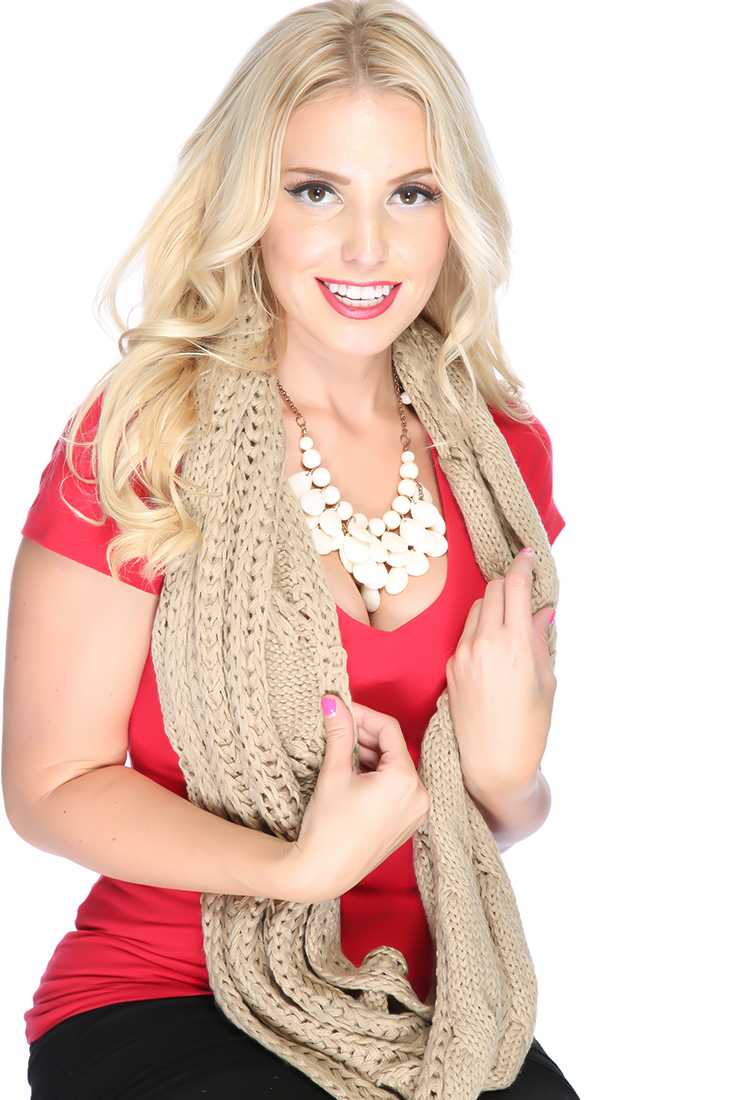 Tan Open Knit Cute Fall Infinity Scarf