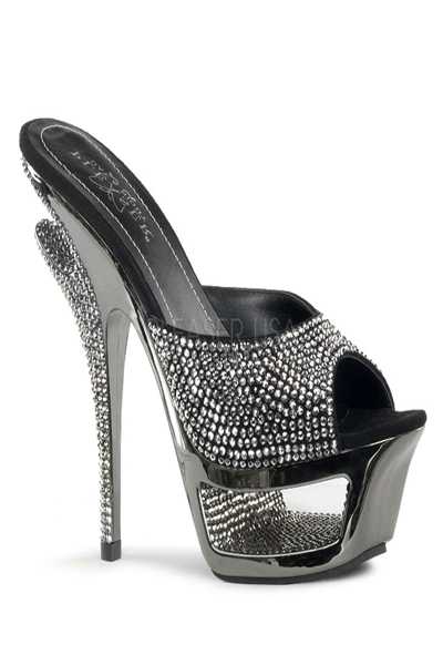 Black Suede Rhinestones Platform Slip On Slide High Heels