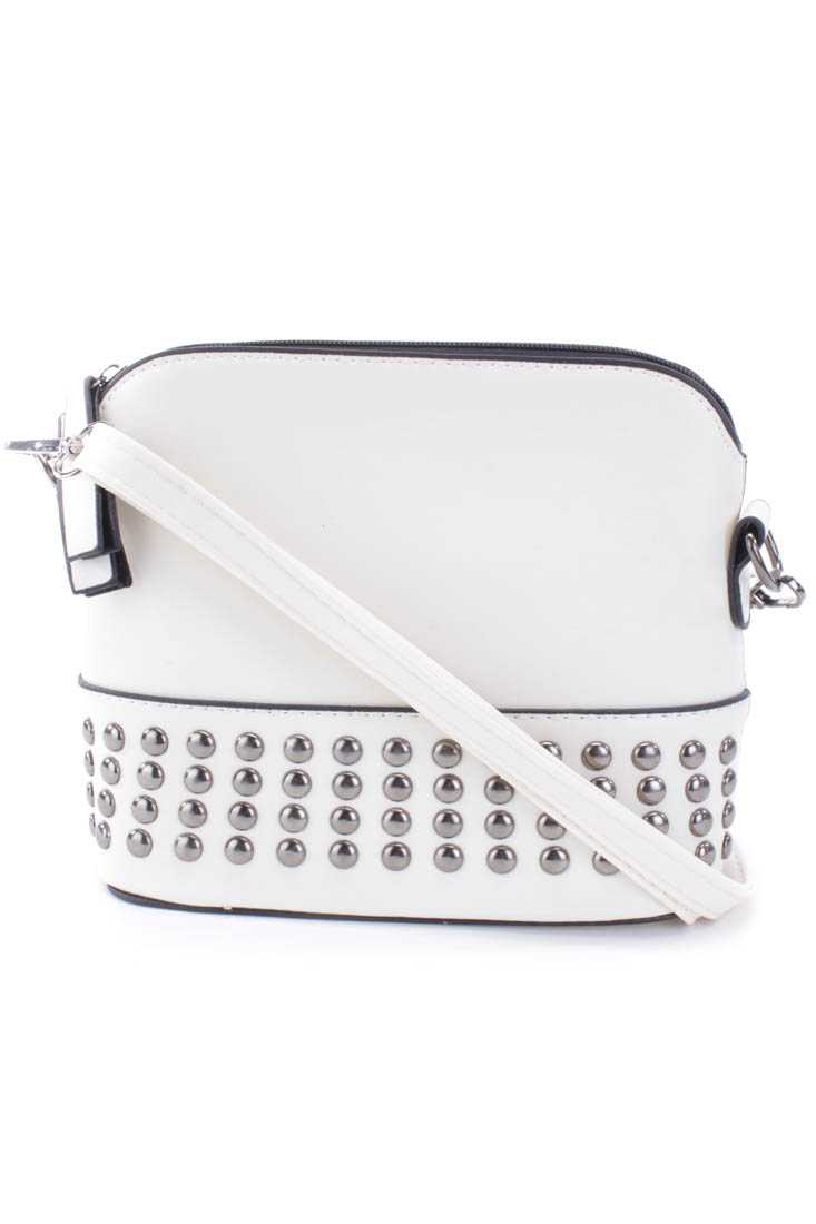 Cream Faux Leather Studded Shoulder Handbag