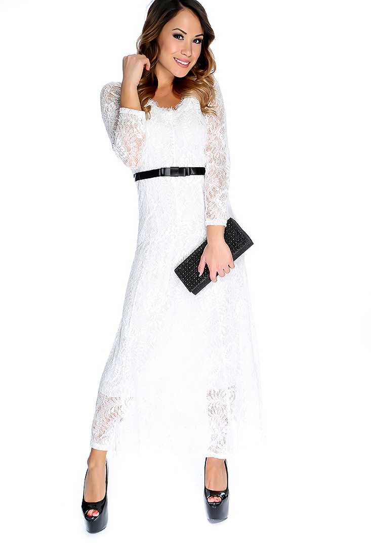 White Floral Overlay Ribbon Detail Maxi Dress
