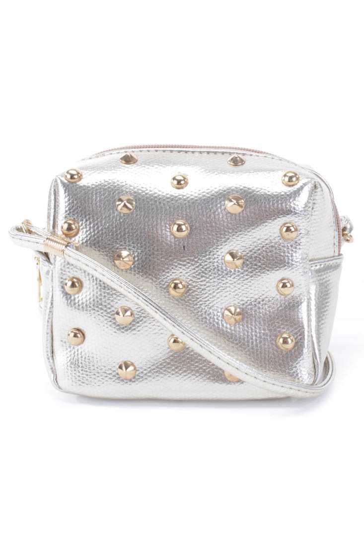 Metallic Gold Faux Leather Mini Studded Handbag