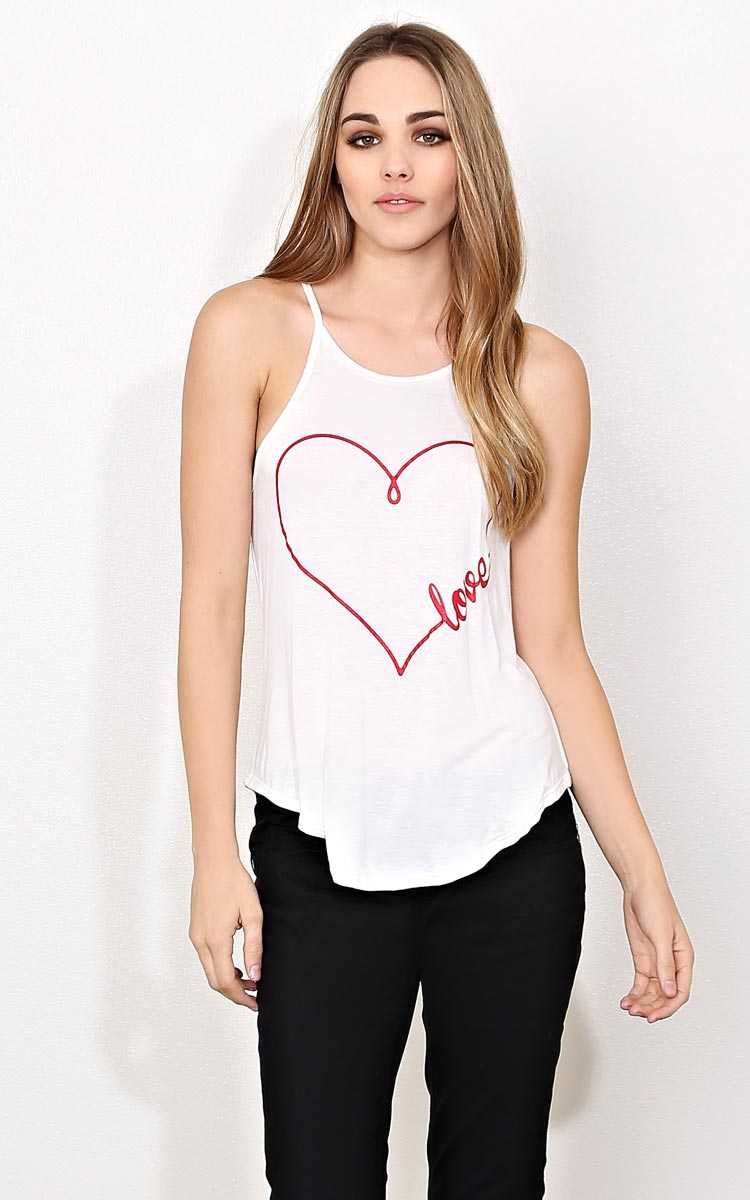 LOVE Knit Heart Graphic Tank - LGE - Ivry/Natrl in Size Large by Styles For Less