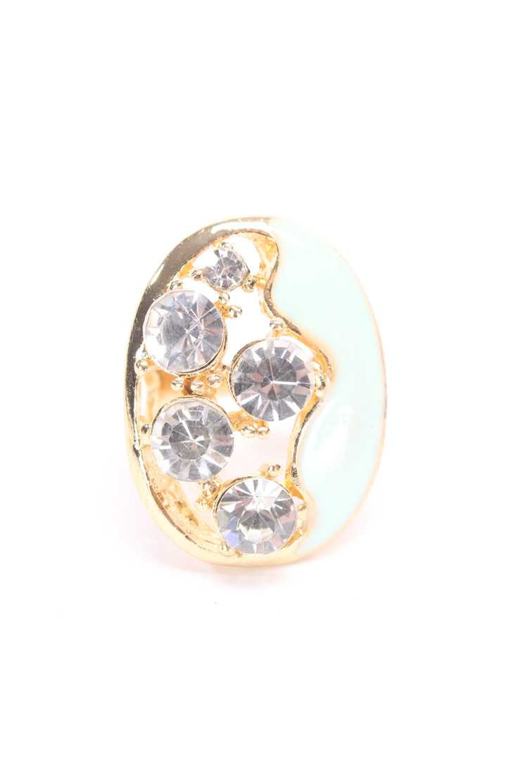 Mint High Polish Rhinestone Accent Cute Ring