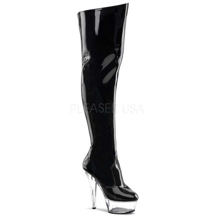 Black Clear Thigh High Platform Boots Patent