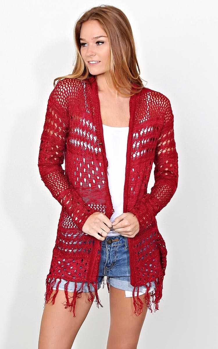 Autumn Eyelet Knit Wrap - LGE - Burgundy in Size Large by Styles For Less