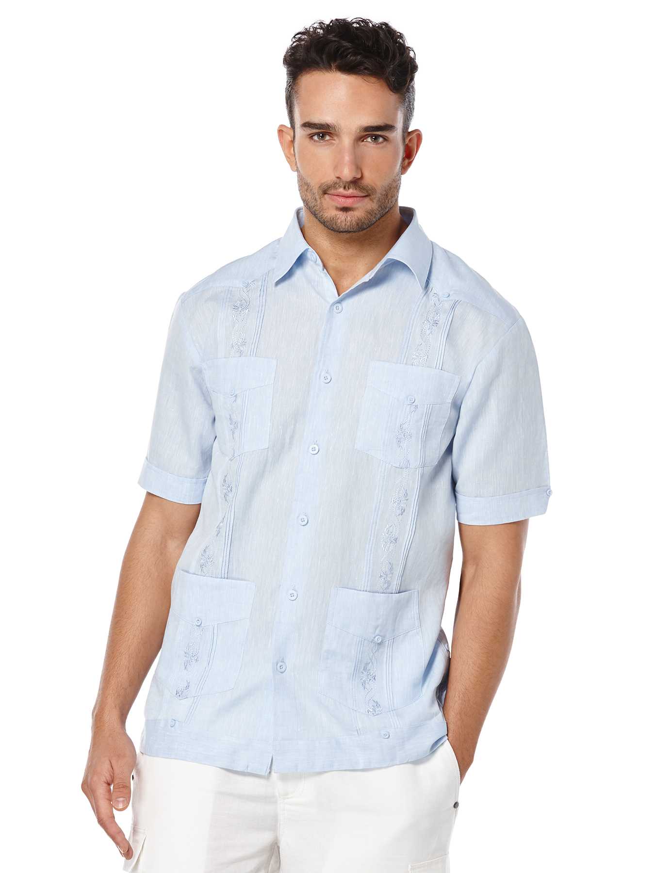 Cubavera Linen Short Sleeve 4 Pocket Guayabera With Embroidery