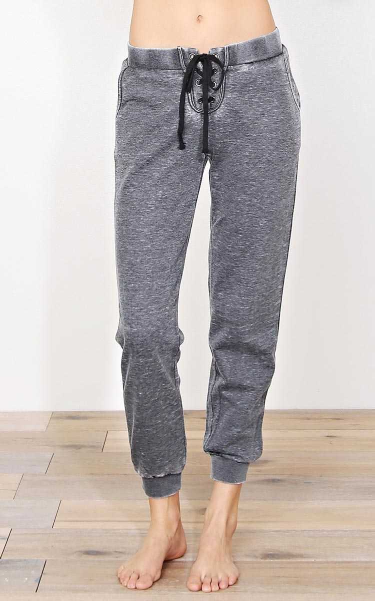 Lace Up Mineral Wash Joggers - MED - Charcoal in Size Medium by Styles For Less