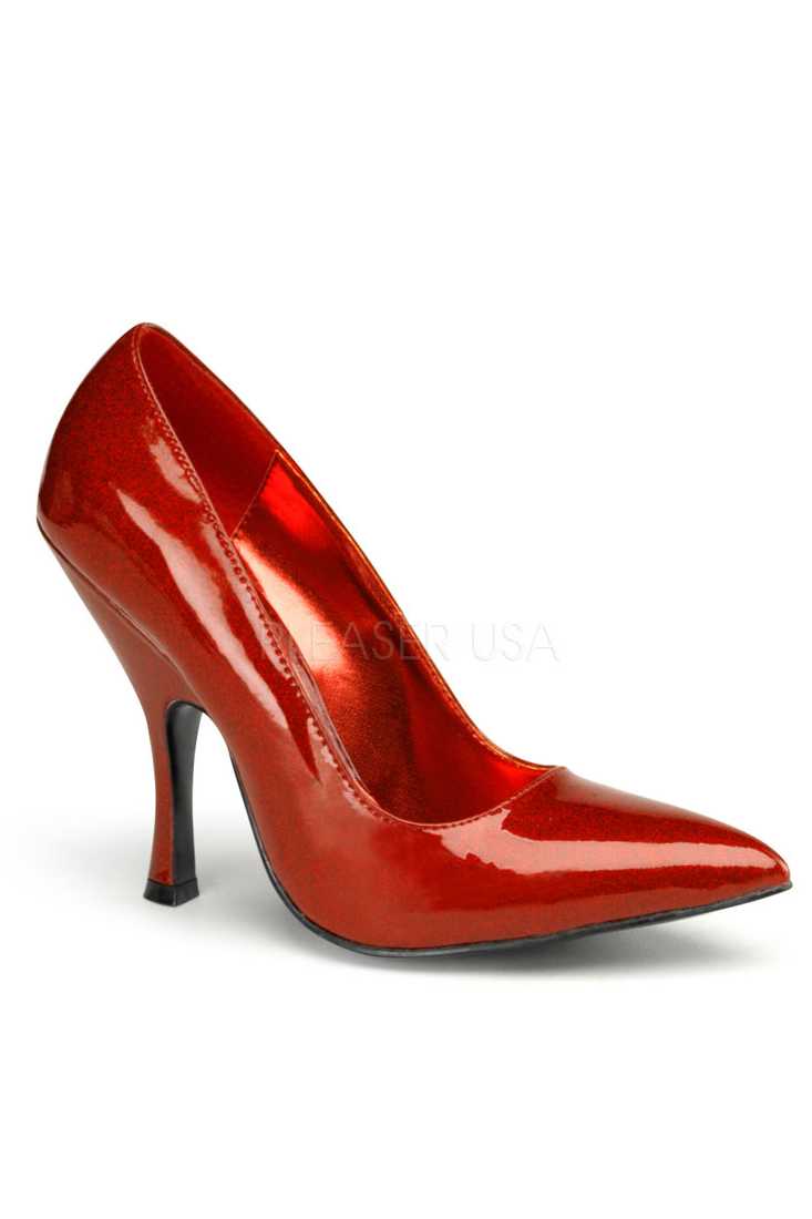 Red Pearlized Glitter Single Sole Pump High Heels Patent