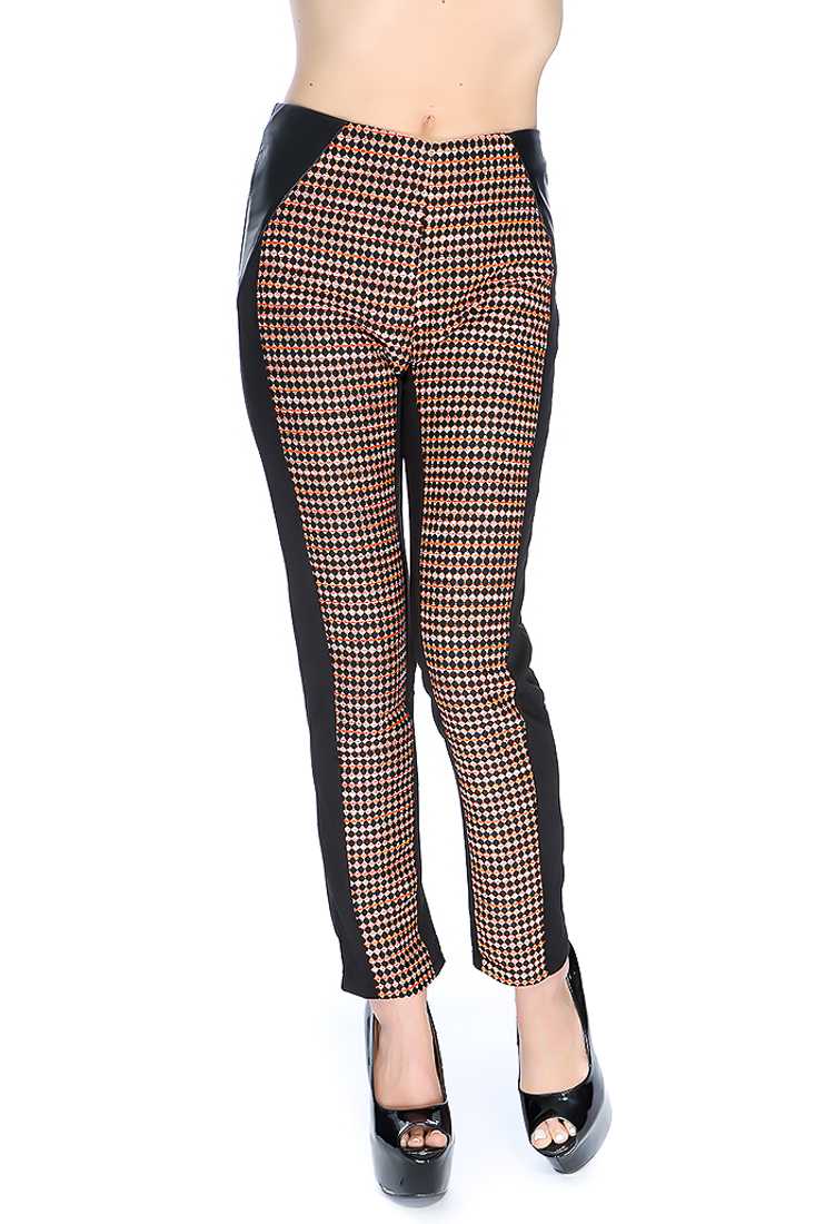 Black Orange Pattern Design High Waist Pants