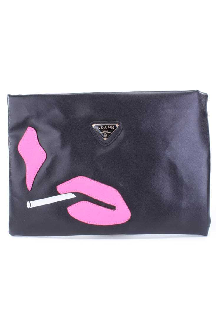 Black Patch Detail Faux Leather Clutch