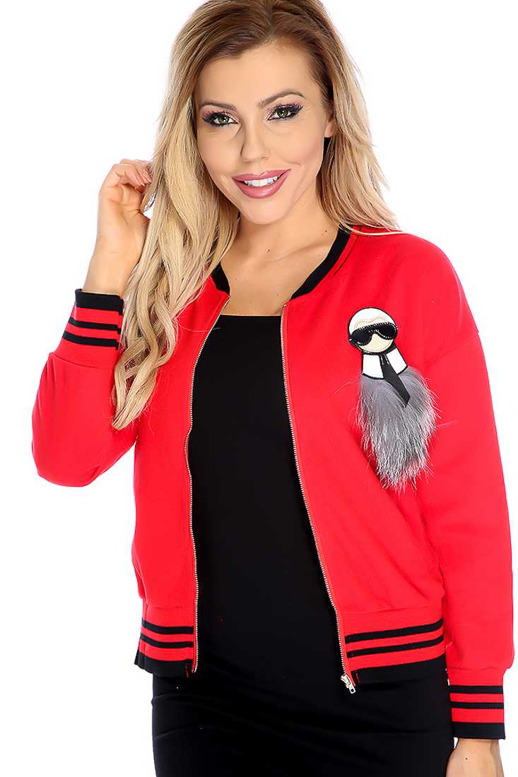 Stylish Red Long Sleeve Zip Up Jacket