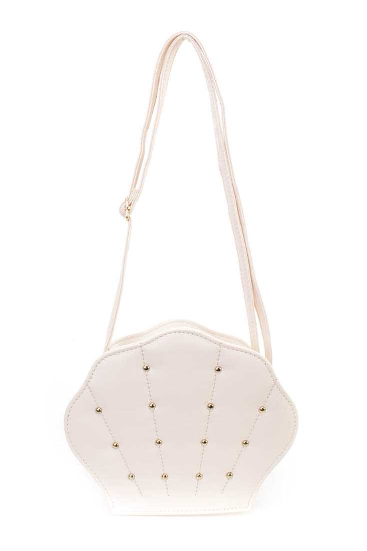 Cream Seashell Studded Adjustable Shoulder Strap Handbag
