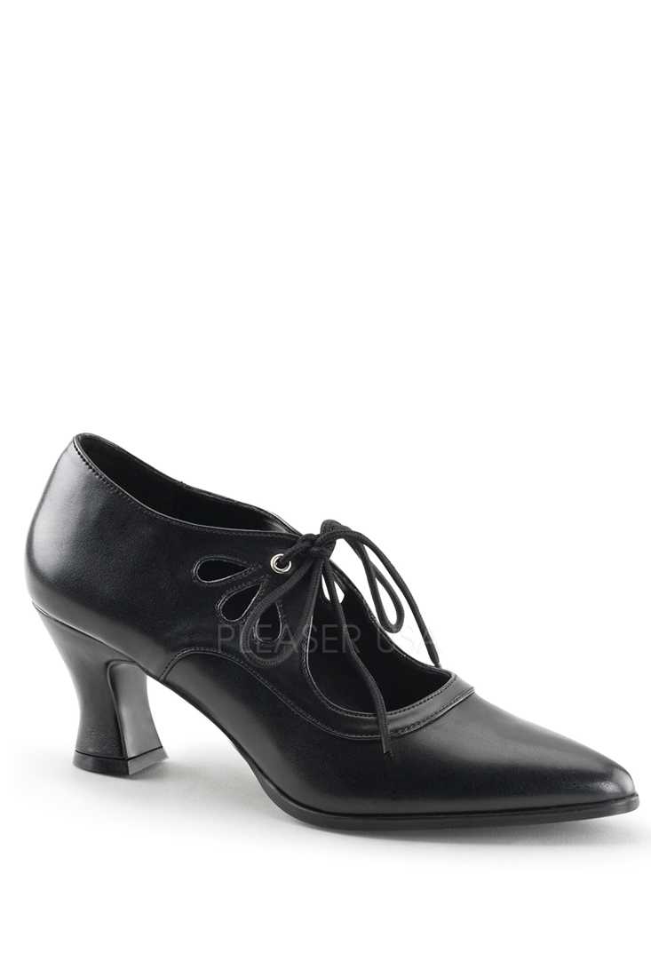 Black Lace Tie Pointed Toe Booties Faux Leather