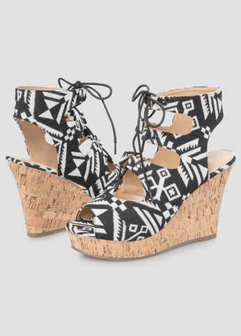 Lace-Up Cork Wedge - Wide Width