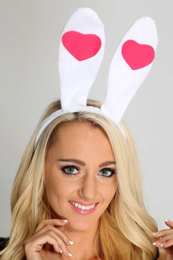 White Fuchsia Heart Patch Bunny Ears