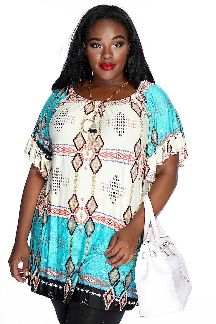 Sexy Jade Cream Floral Pattern Short Sleeves Plus Size Top