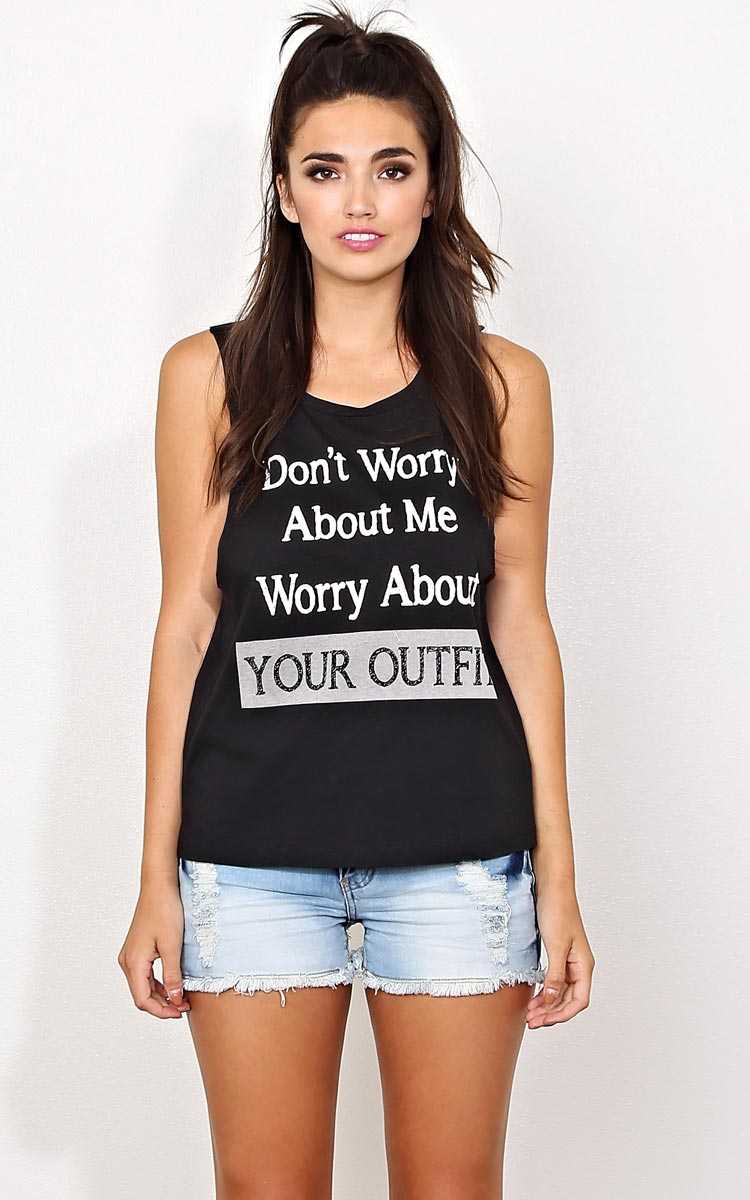 DON'T WORRY ABOUT ME Graphic Tank - - Black in Size by Styles For Less